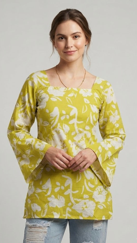 Lime Green Floral Cotton Tunic