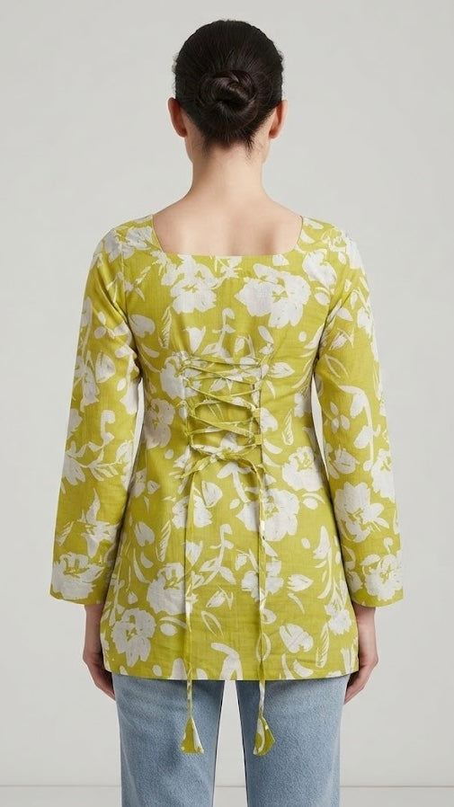 Lime Green Floral Cotton Tunic