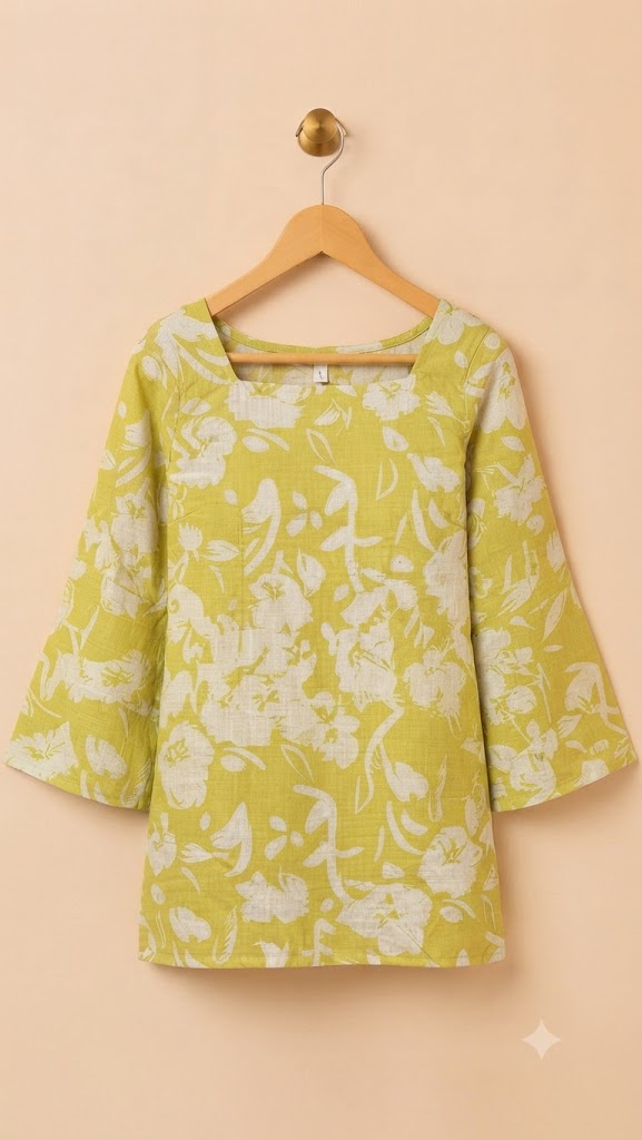 Lime Green Floral Cotton Tunic