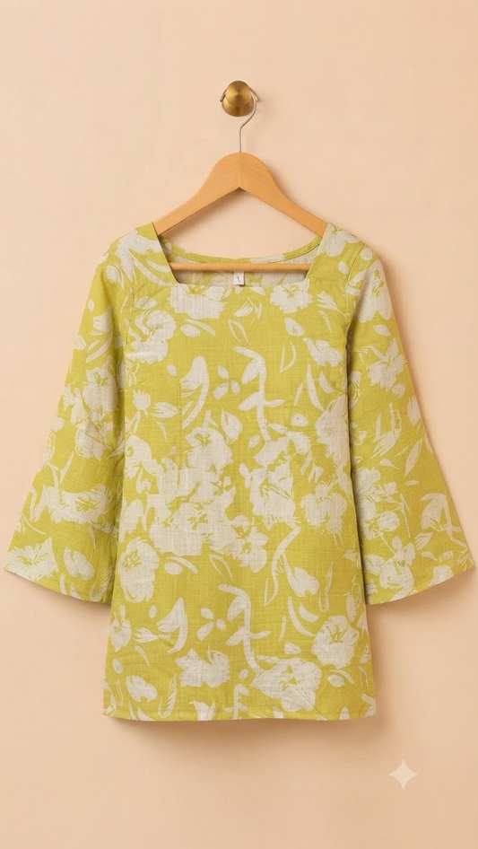 Lime Green Floral Cotton Tunic